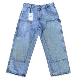 Zara NWT Size USA 34 EUR 44 Double Knee Wide Leg Utility Denim Carpenter Jeans
